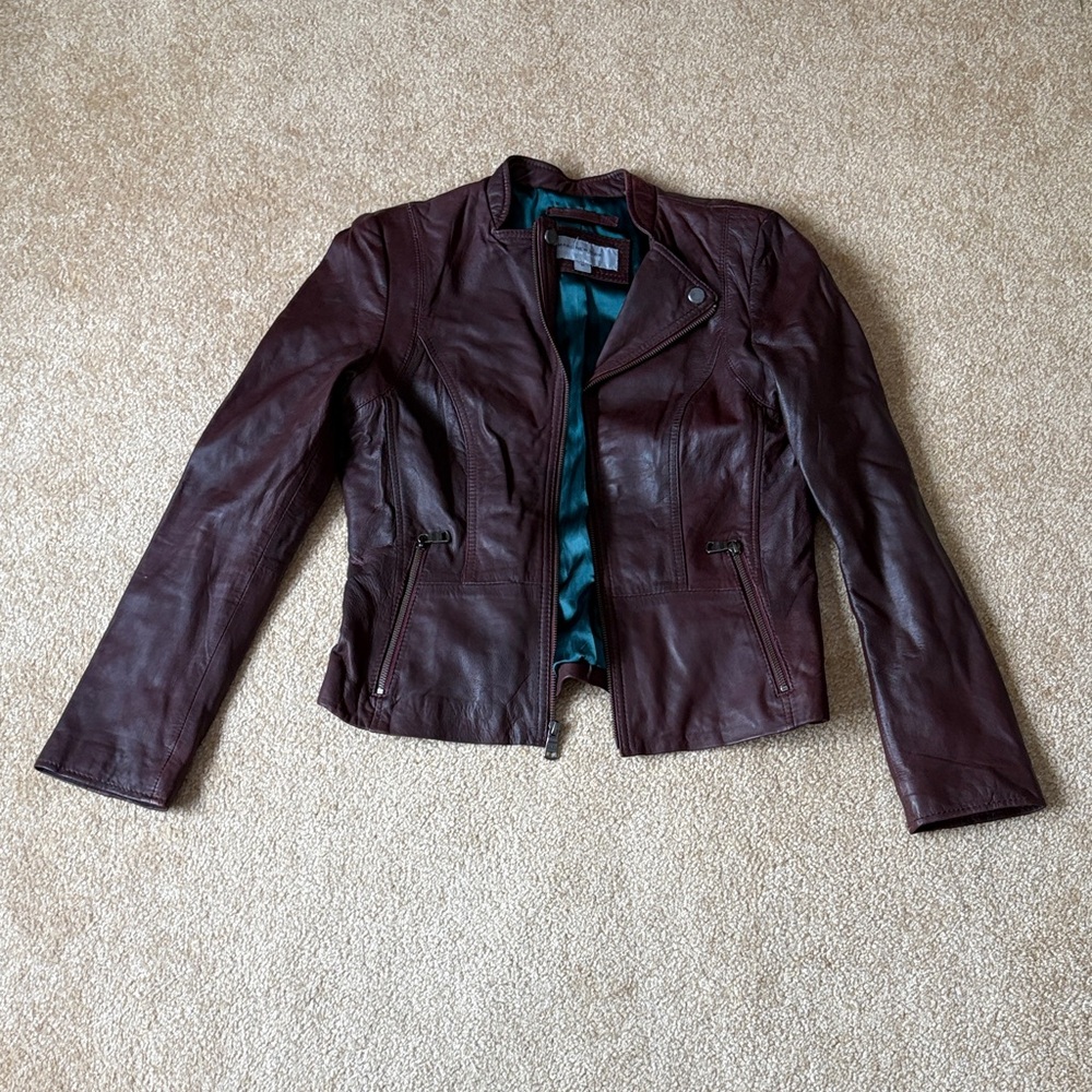 Marc New York Rich Brown Leather Jacket medium genuine real leather moto